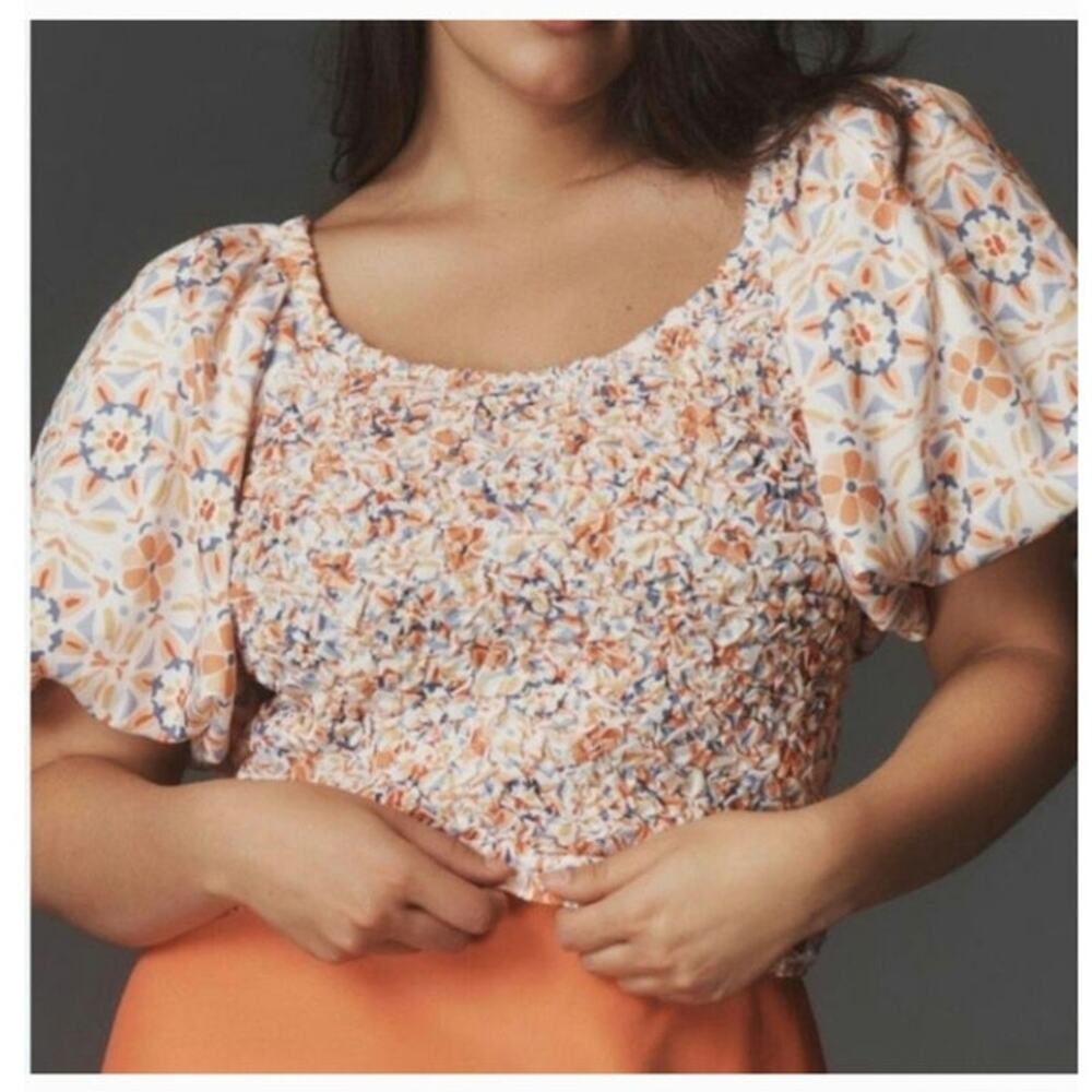 Dolan Off-the-Shoulder Textured Top in Orange Motif Size: 1X